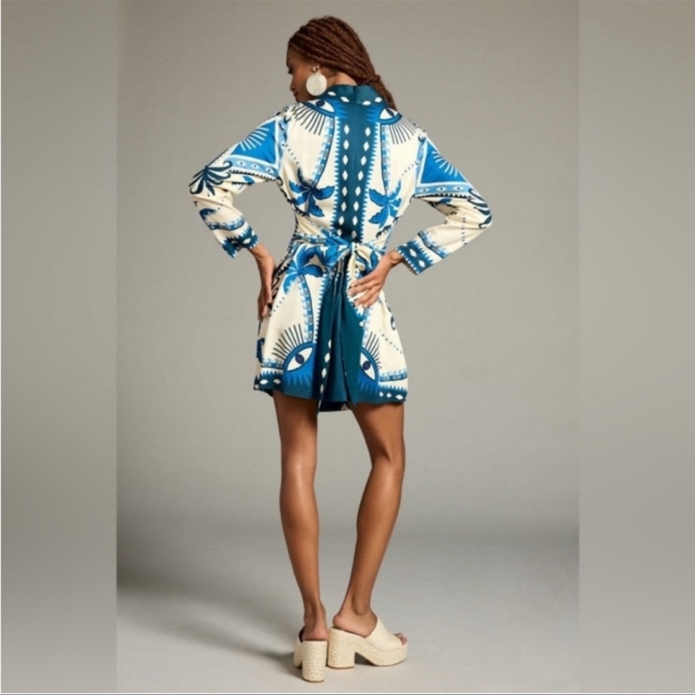 Farm Rio Evil Eye Viscose Wrap Dress Size M